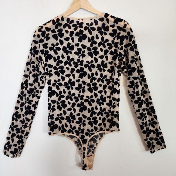 Victoria's Secret Floral Velvet Appliqué Stretch Sheer Sexy Bodysuit Size Large - Picture 7 of 10